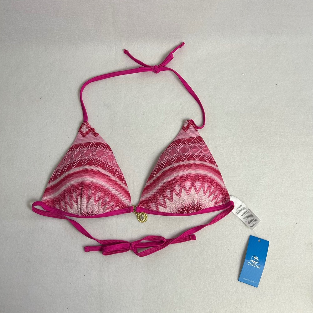 Boho Beach Cupshe Womens Large Pink‎ Chevron Embroidered Triangle Bikini Top NWT